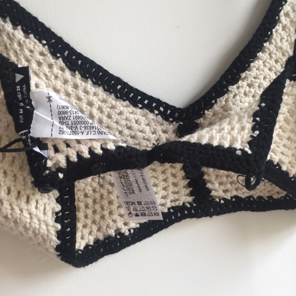 Zara cream black trim crochet knit bralette top - Picture 6 of 9